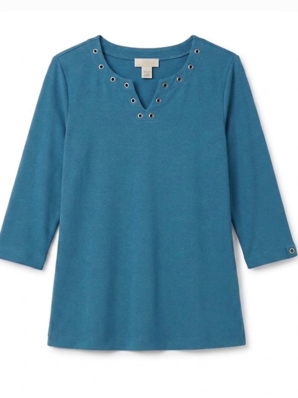 DRAPER’S & DAMON’S Textured Gold Grommets Top, Women’s PM, Turquoise Blue